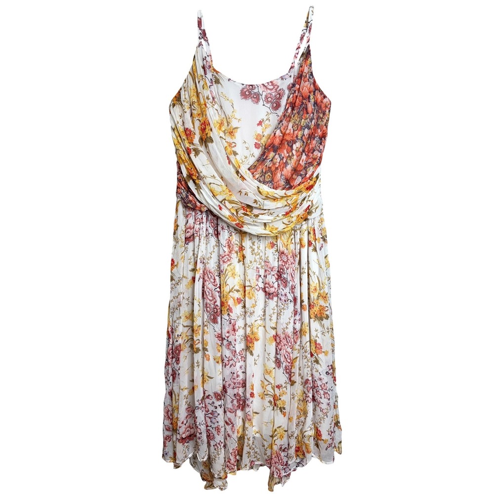 Anthropologie Floral Midi Dress 18W Draped Ruched Boho Autumn Wedding Guest